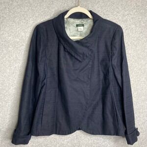 J.Crew Women's Dark Blue Linen Blend Jacket 12 Collared Blazer‎ Boxy Loose
